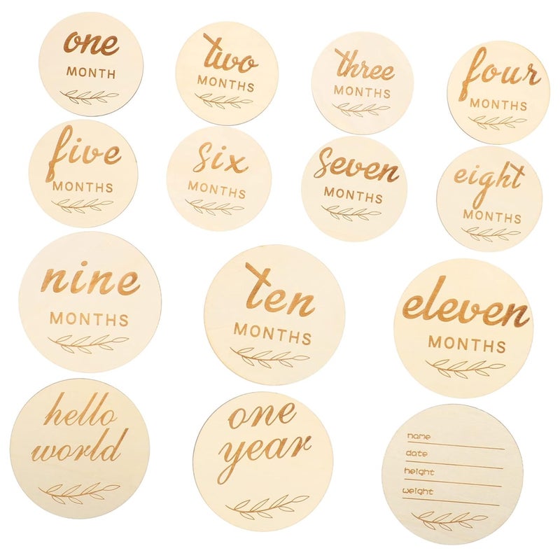 14 Pcs Wooden Milestone Cards For Newborn Photography Monthly Growth Sign Photo Props - Image 1